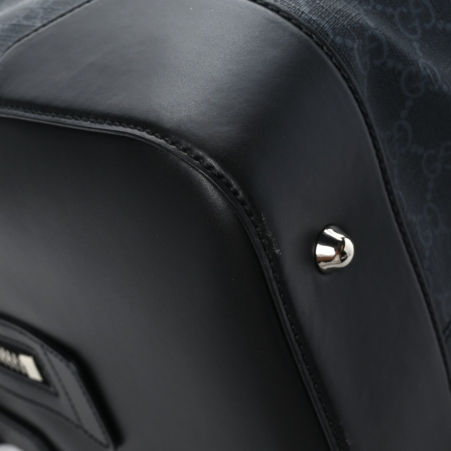 Gucci Soft GG Supreme Monogram Appia Calfskin Web Medium Carry On Duffle Bag Black Grey 10 of 12