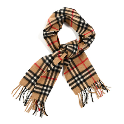 Burberry Wool Cashmere House Check Fringe Scarf Camel 1 of 3