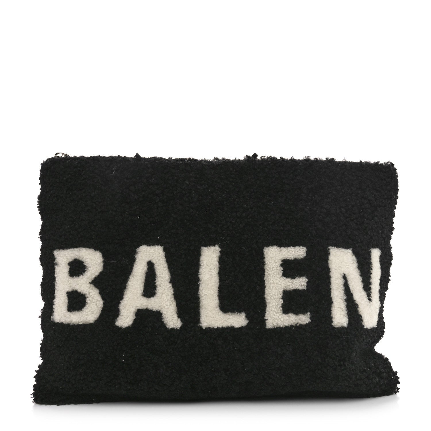 Balenciaga Sheepskin Shearling Contrasted Logo Large Zip Pouch Black 1 of 10