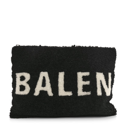 Balenciaga Sheepskin Shearling Contrasted Logo Large Zip Pouch Black 1 of 10