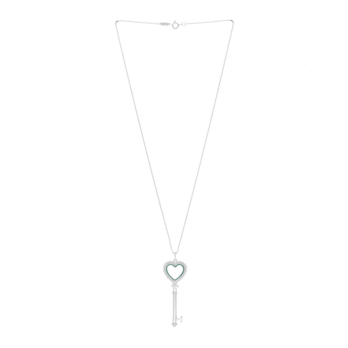 Sterling Silver Enamel Beaded Heart Key Pendant Necklace Blue