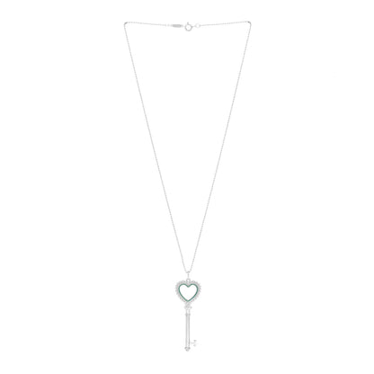 Tiffany Sterling Silver Enamel Beaded Heart Key Pendant Necklace Blue 3 of 5