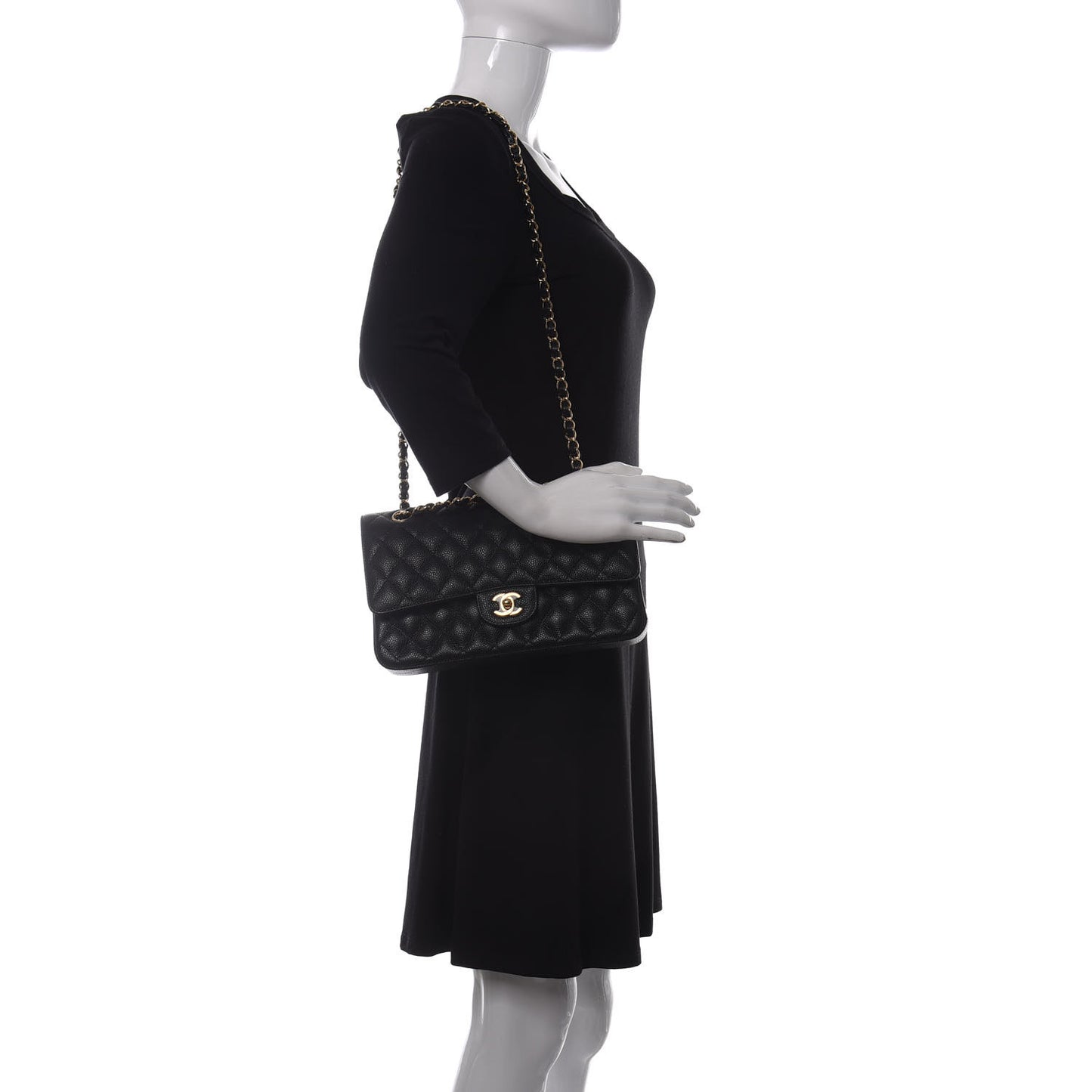 Caviar Quilted Medium Double Flap Black
