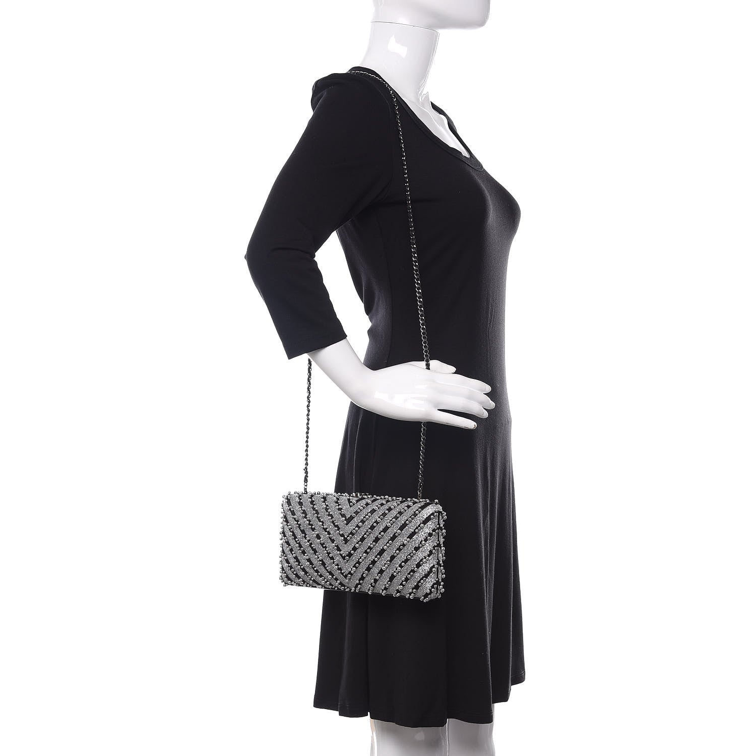 Chanel Mixed Fibers Pearl Evening Clutch Silver Black 2 of 11
