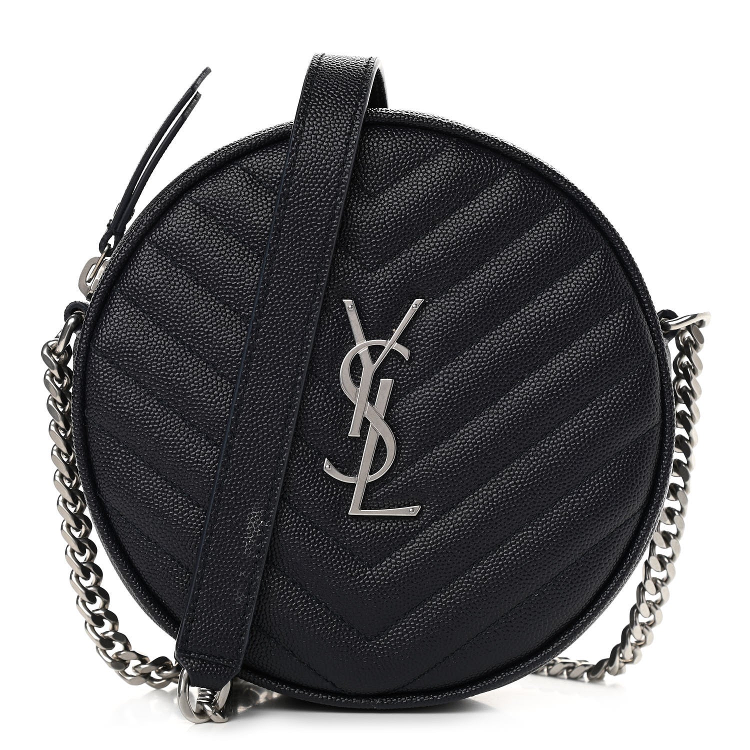 Saint Laurent Grain De Poudre Matelasse Chevron Quilted Round Vinyle Camera Bag Deep Marine 1 of 11