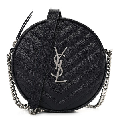 Saint Laurent Grain De Poudre Matelasse Chevron Quilted Round Vinyle Camera Bag Deep Marine 1 of 11