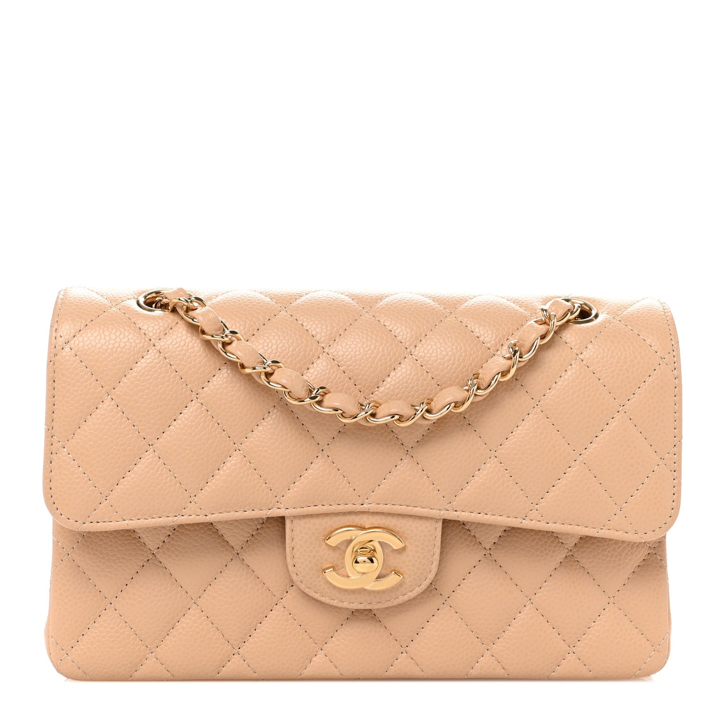 Caviar Quilted Small Double Flap Dark Beige