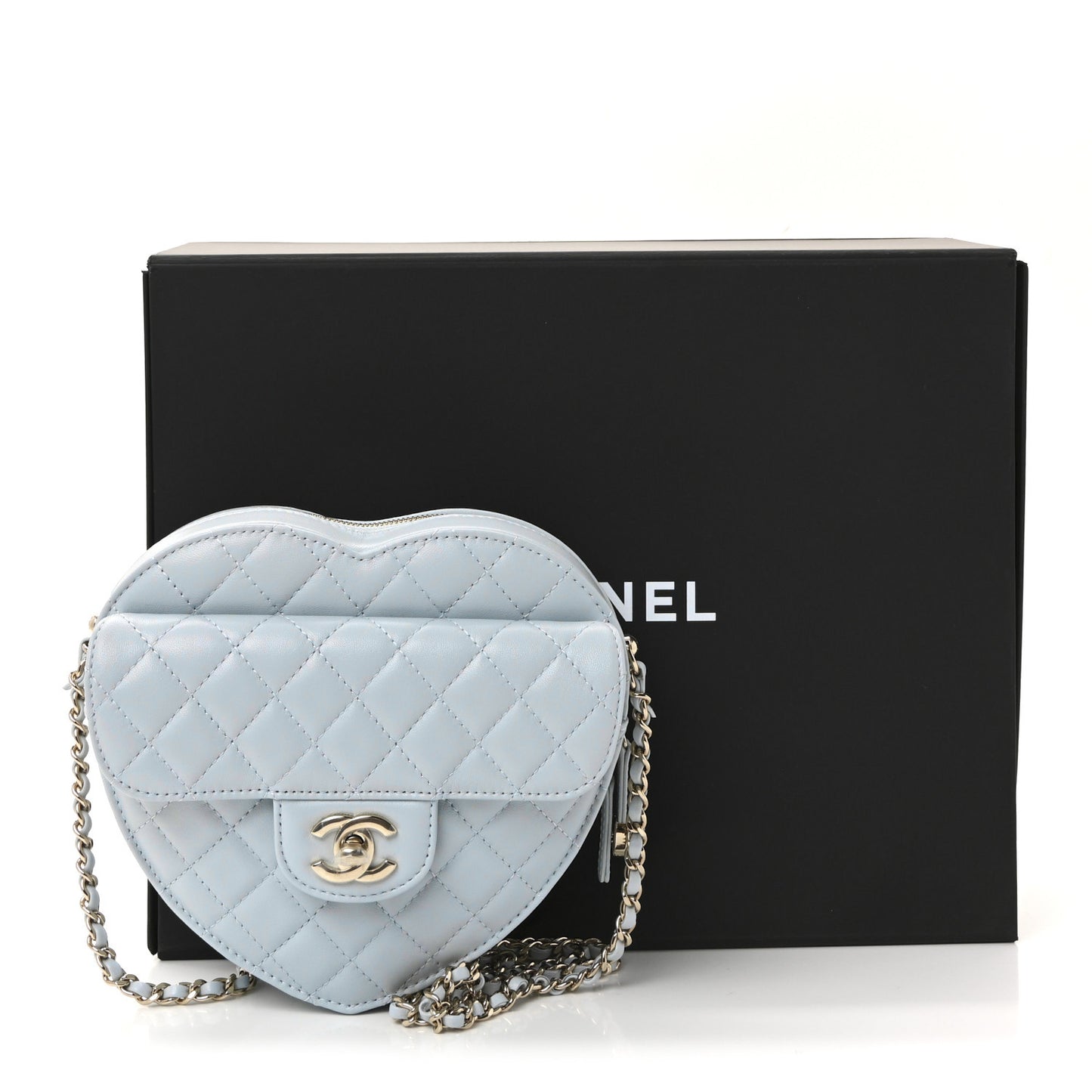 Lambskin Quilted Large CC In Love Heart Bag Light Blue