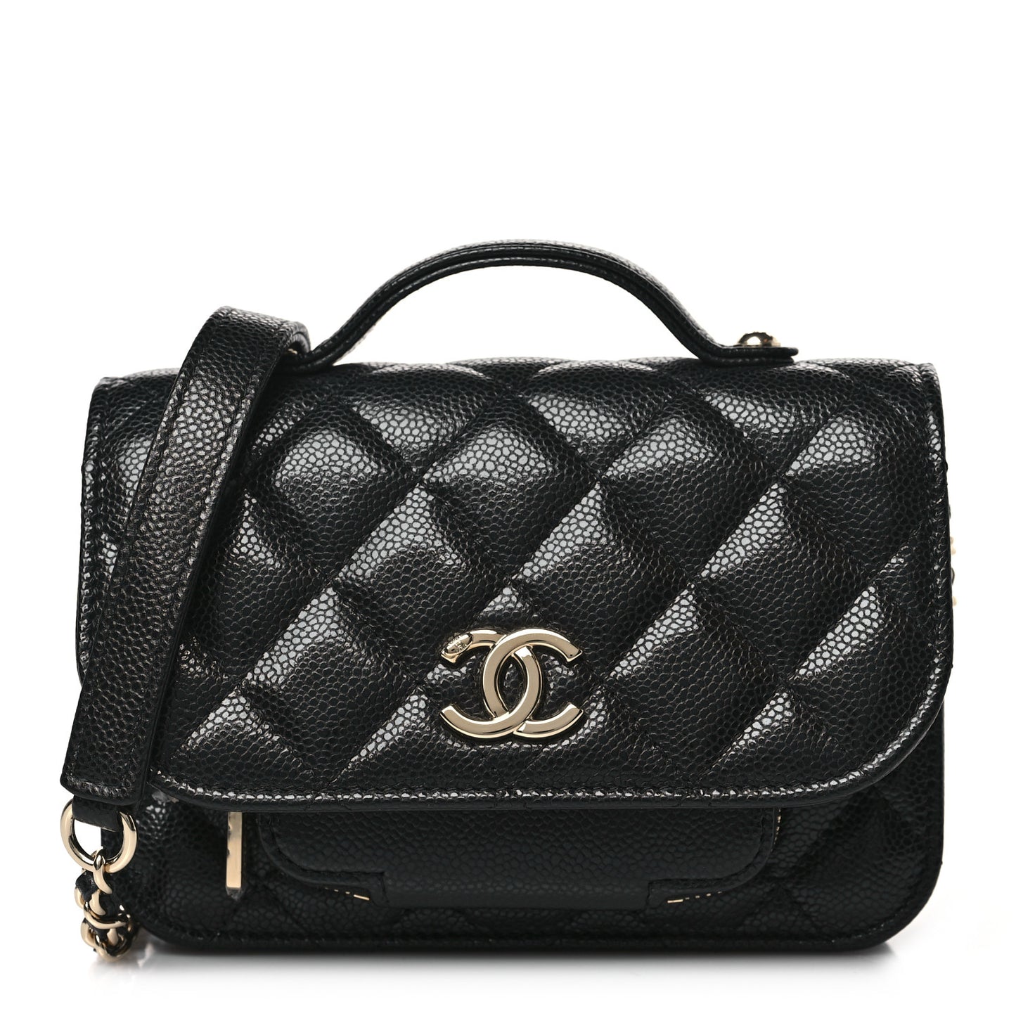 Caviar Quilted Business Affinity Clutch With Chain Black