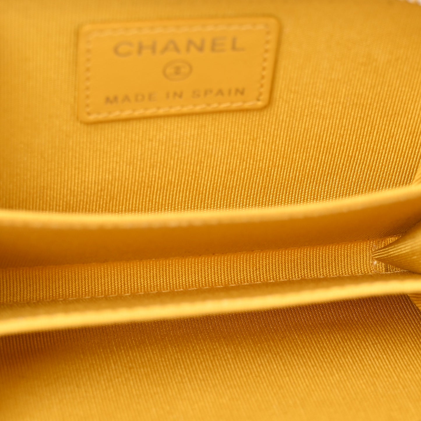 Caviar Chevron Quilted Zip Coin Purse Yellow