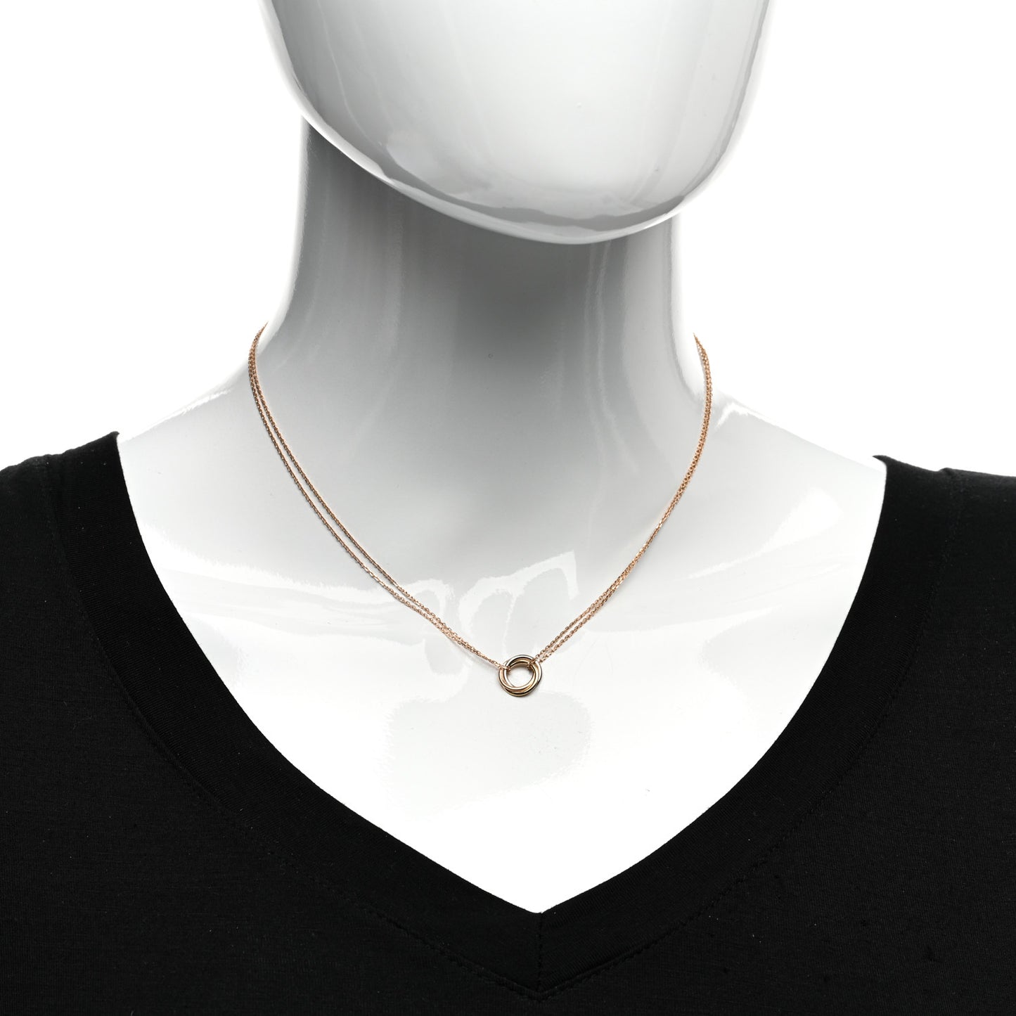 18K Pink Yellow White Gold Trinity Double Chain Pendant Necklace