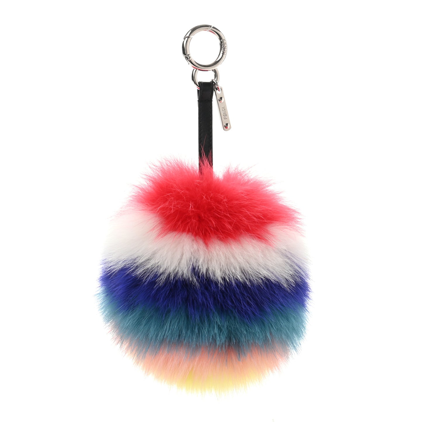Fox Fur Shiny Nappa Rainbow Pom Pom Bag Charm Rosso Multicolor Black