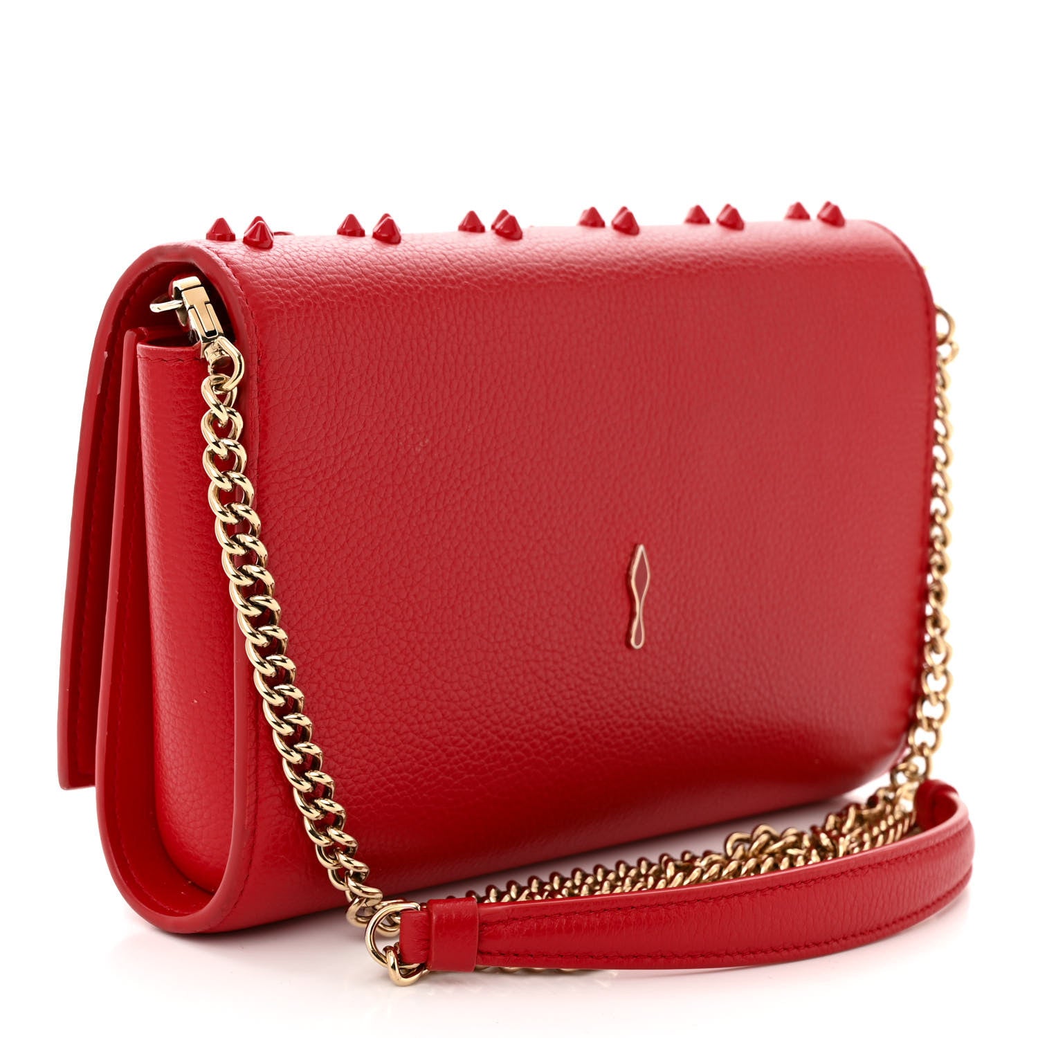 Christian Louboutin Calfskin Spikes Loubinthesky Paloma Clutch Red 3 of 12