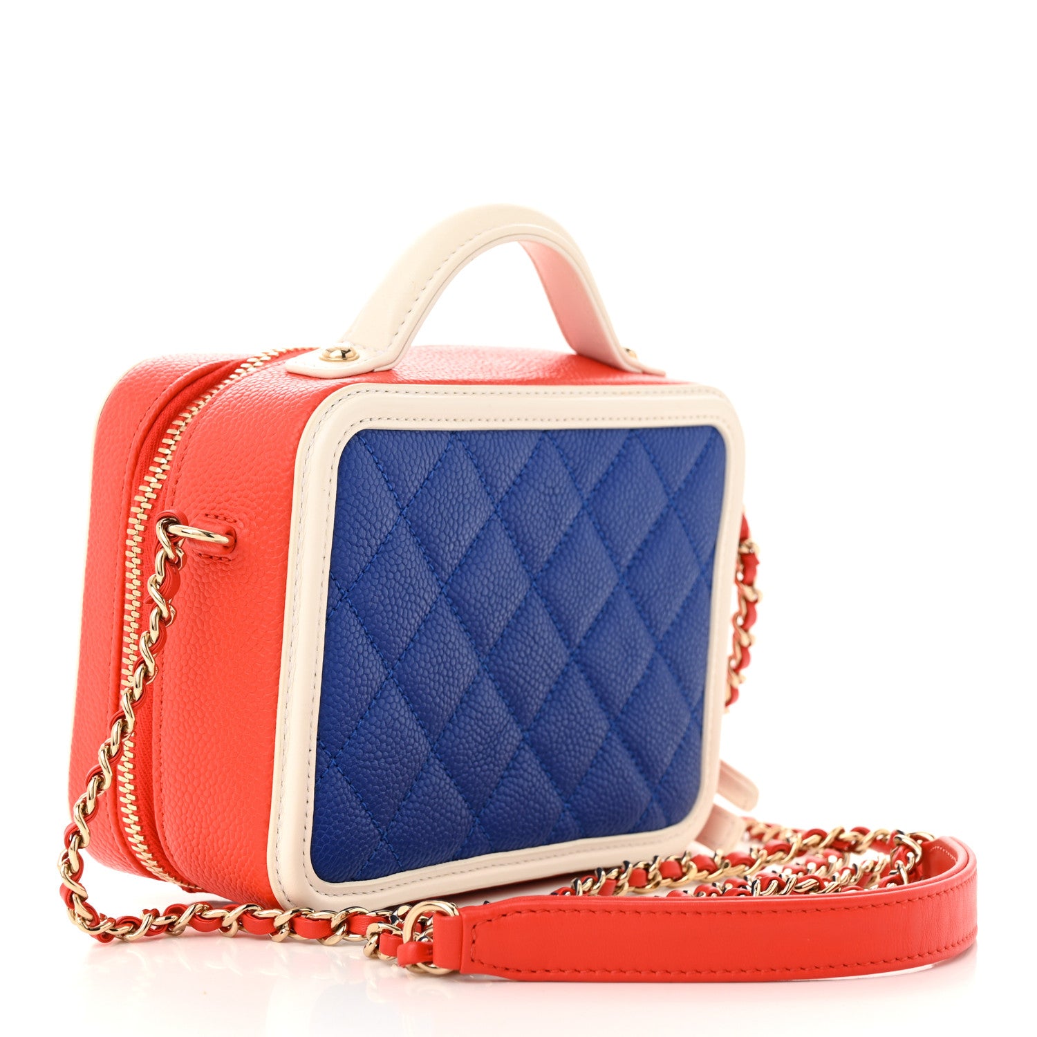 Chanel Caviar Quilted Small CC Filigree Vanity Case Blue White Red 3 of 10
