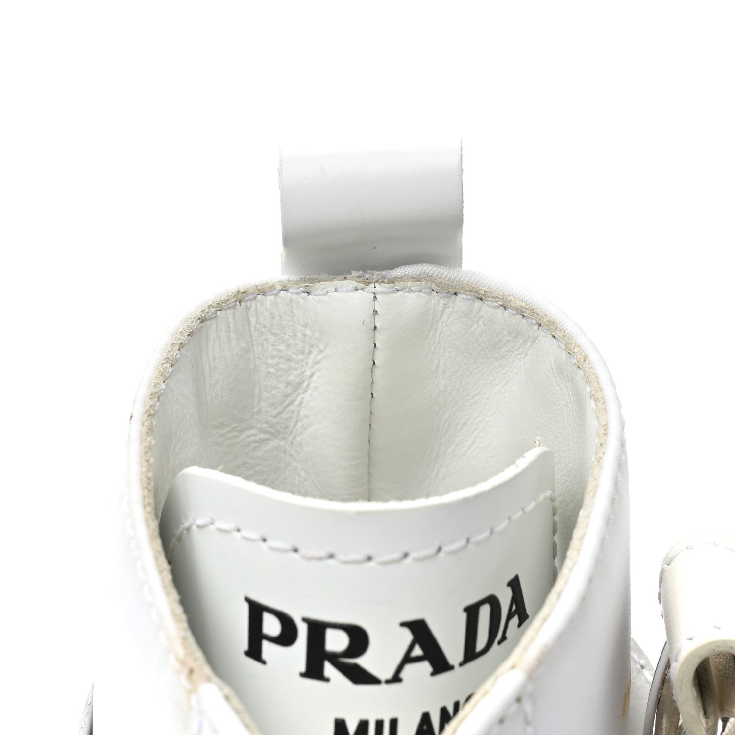 Prada Spazzolato Rois Re-Nylon Metal Triangle Logo Monolith Pouch Pocket 55mm Boots 36 White 13 of 15