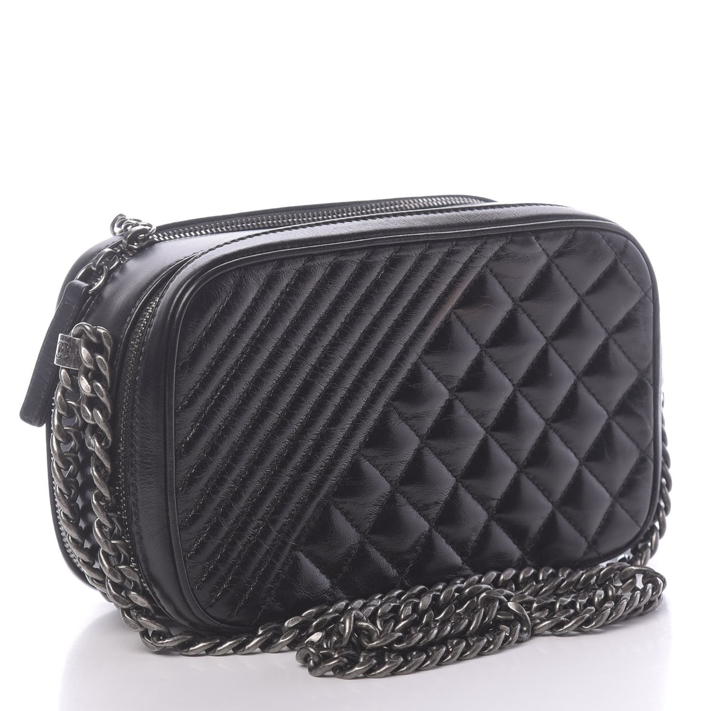 Glazed Calfskin Small Coco Boy Camera Case Black