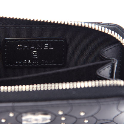 Chanel Lambskin Camellia Embossed Studded Zip Coin Purse Black 6 of 8