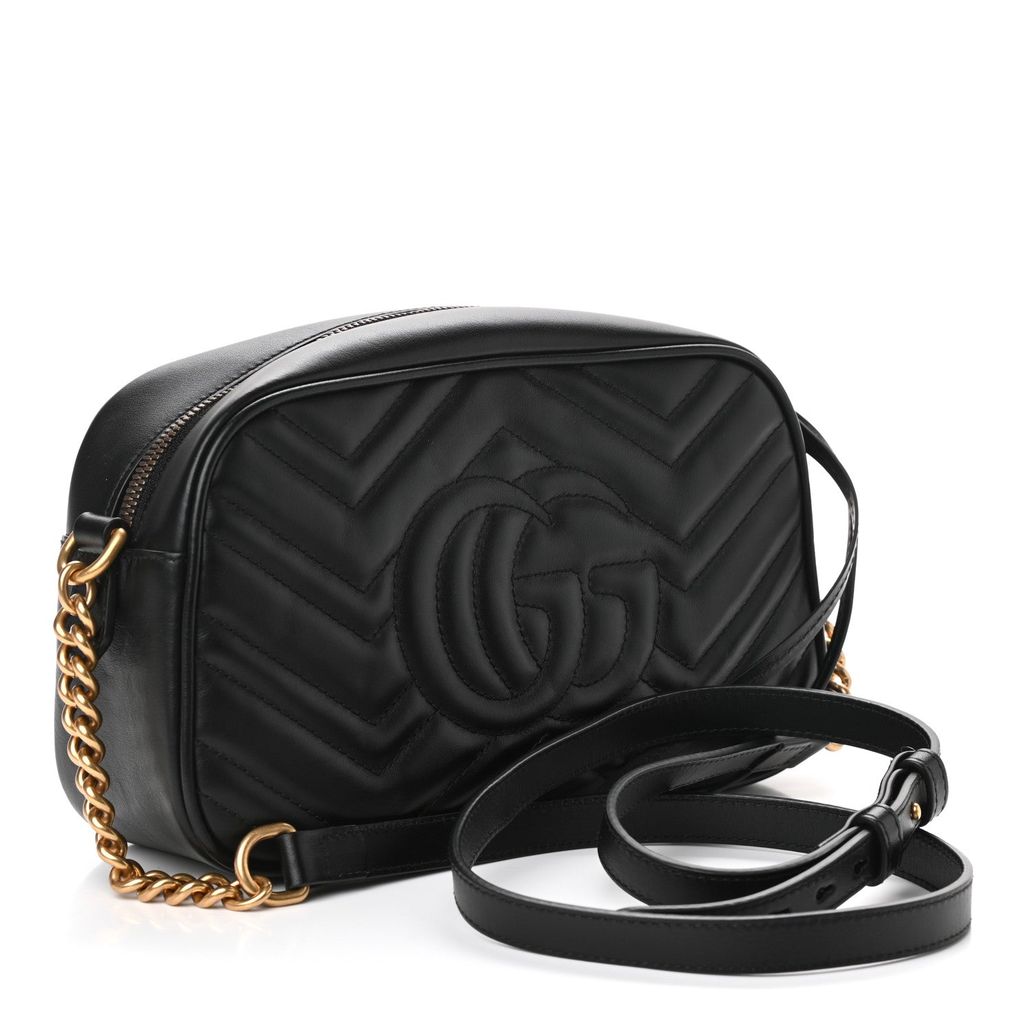Gucci Calfskin Matelasse Small GG Marmont Chain Shoulder Bag Black 3 of 9