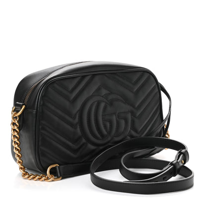 Gucci Calfskin Matelasse Small GG Marmont Chain Shoulder Bag Black 3 of 9