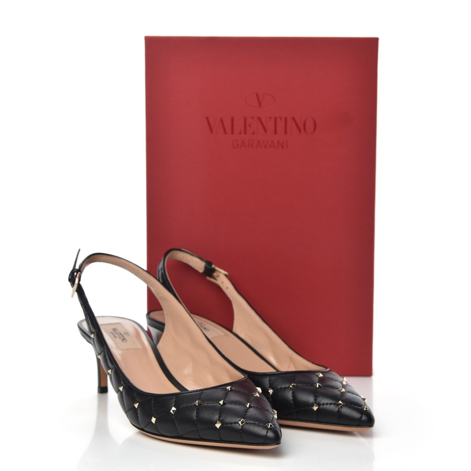 Valentino Garavani Nappa Quilted Rockstud Spike Slingback Low Heel Pumps 39 Black 9 of 9