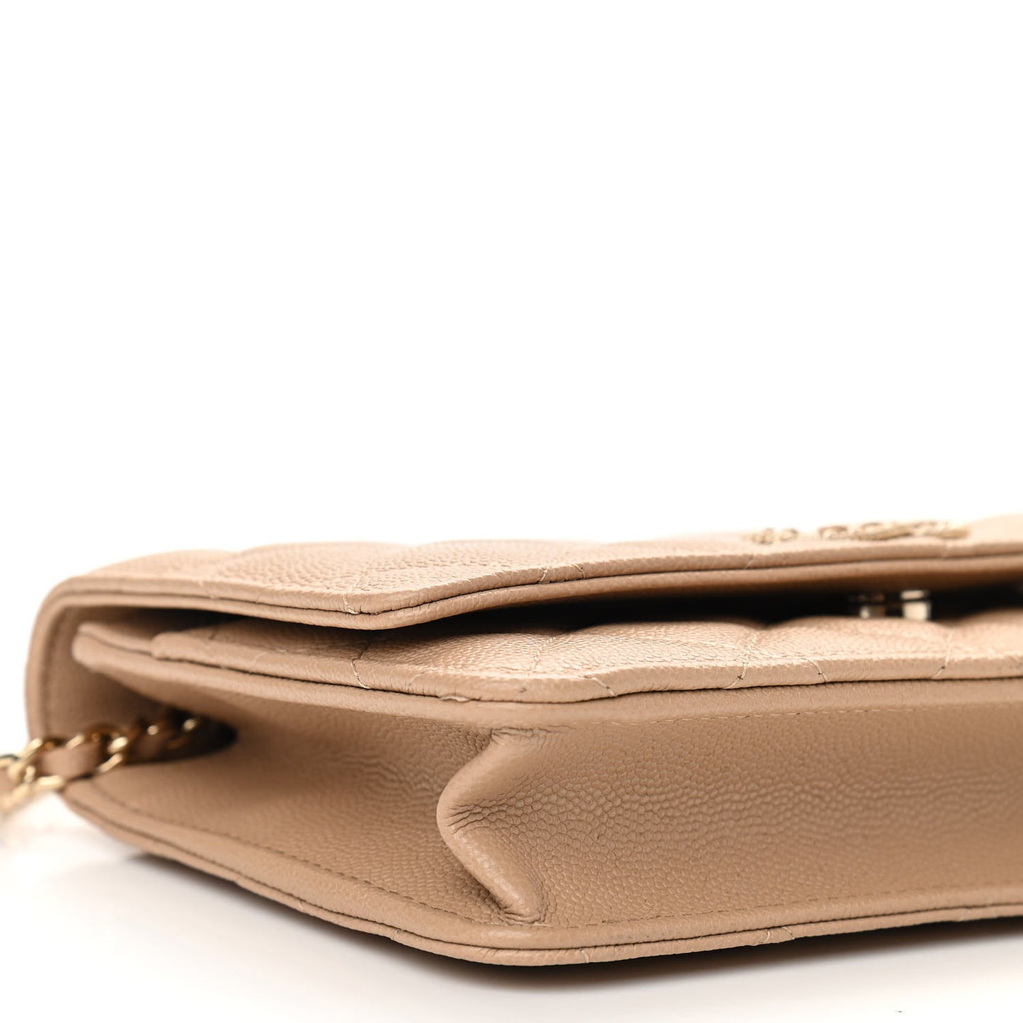 Caviar Quilted Crystal CC Wallet On Chain WOC Beige
