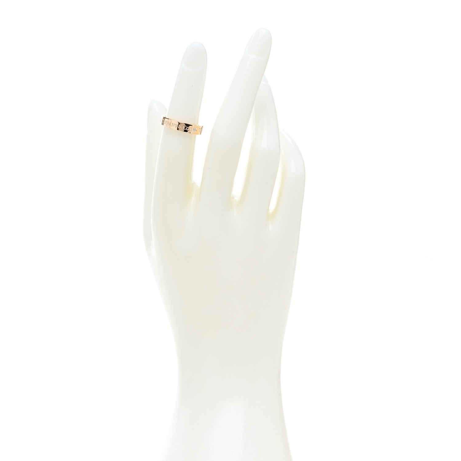 Tiffany 18K Rose Gold Diamond 4mm Logo Band Ring 48 4.5 2 of 5