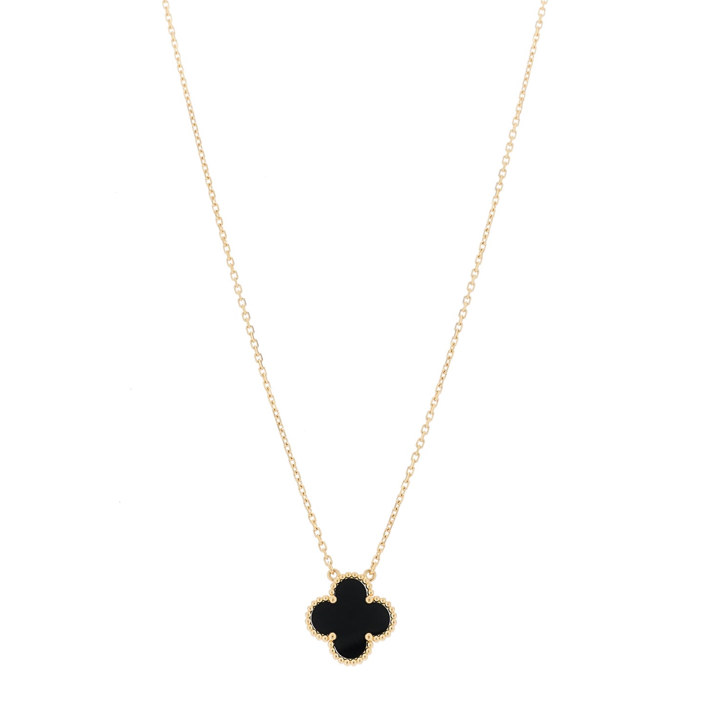 18K Yellow Gold Black Onyx Vintage Alhambra Pendant Necklace