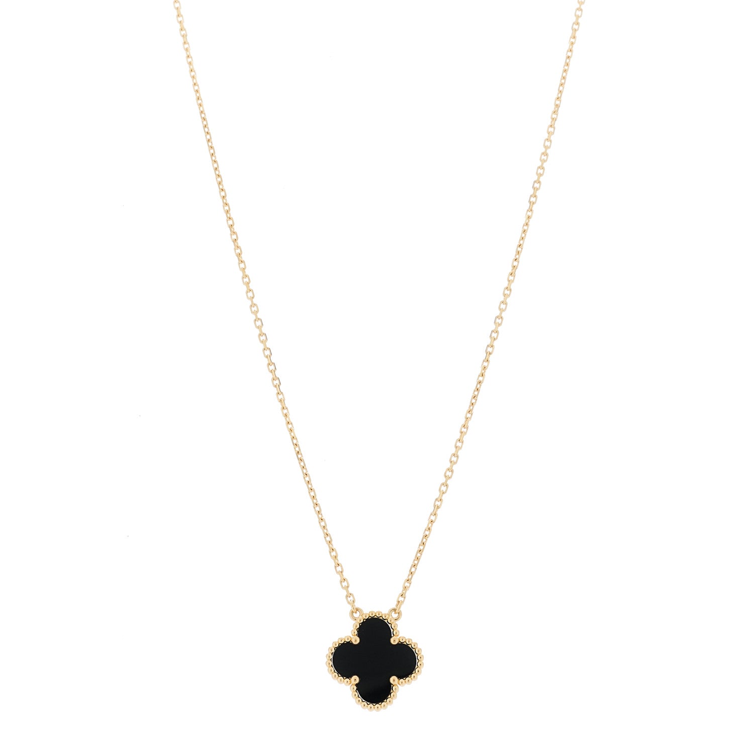 Van Cleef & Arpels 18K Yellow Gold Black Onyx Vintage Alhambra Pendant Necklace 1 of 6