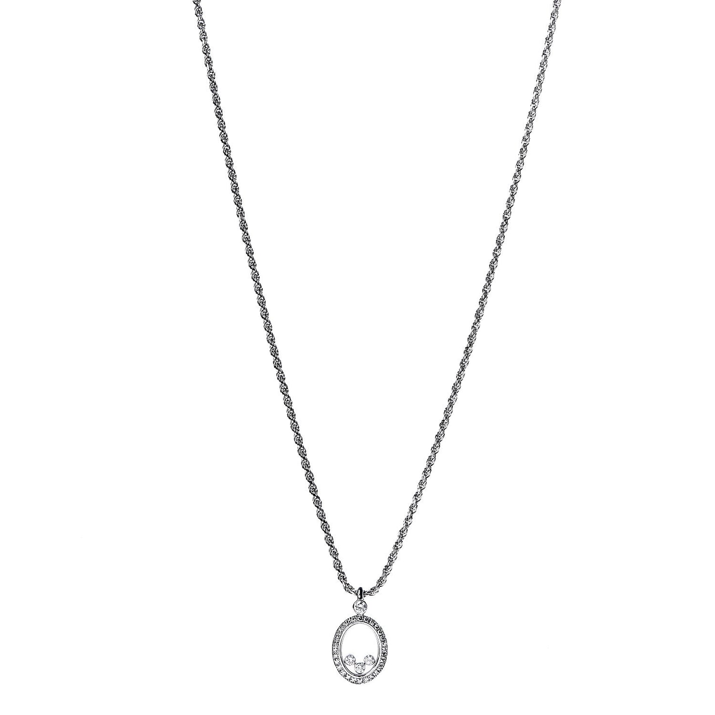 18K White Gold Diamond Happy Diamonds Icons Oval Pendant Necklace