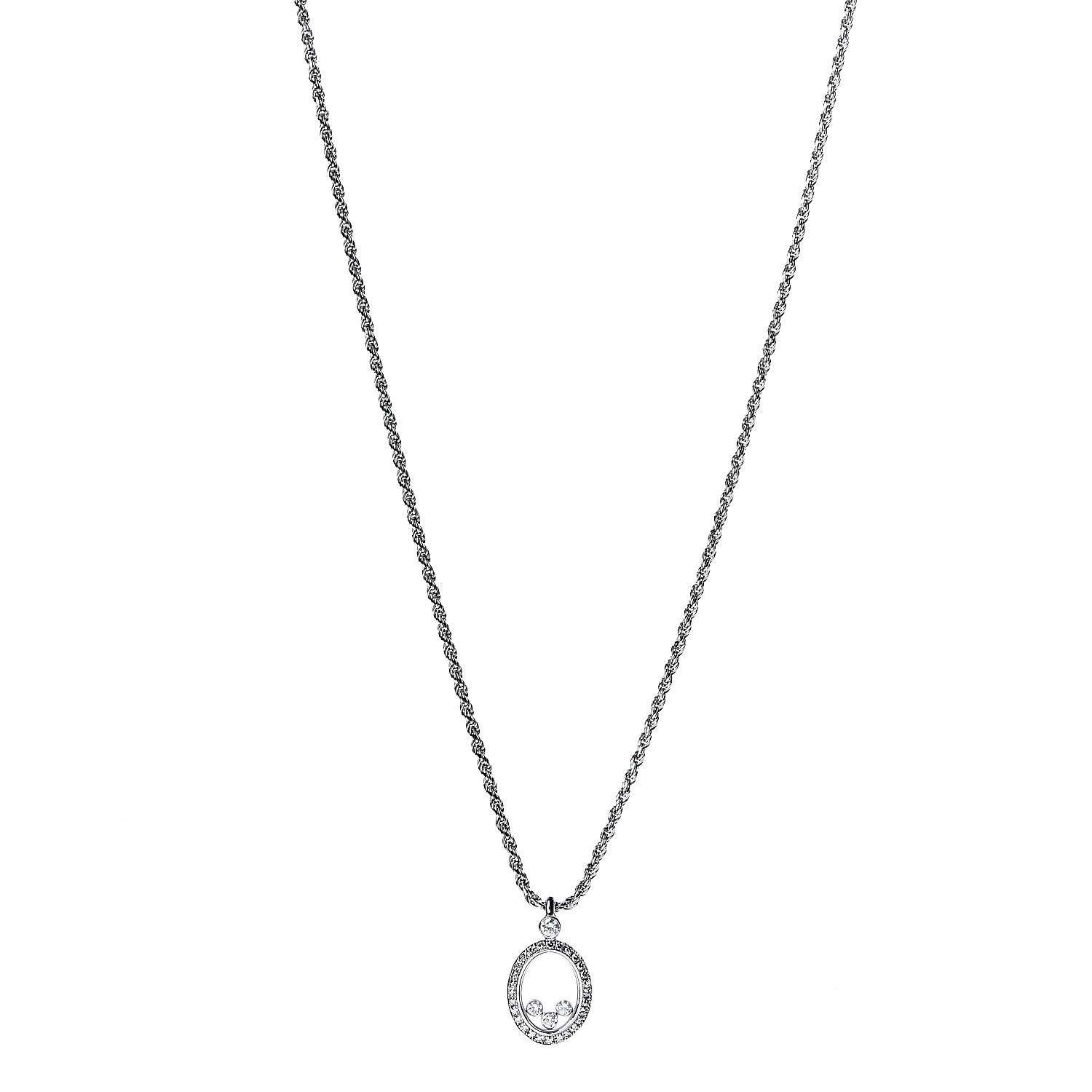 Chopard 18K White Gold Diamond Happy Diamonds Icons Oval Pendant Necklace 1 of 5