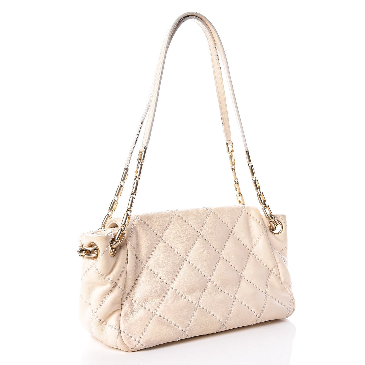 Calfskin Quilted Retro Chain Flap Beige