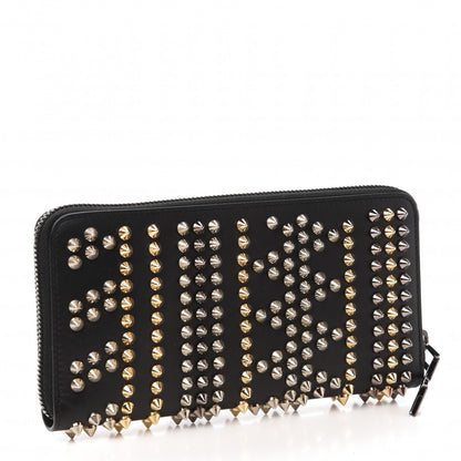 Christian Louboutin Calfskin Mix Chevron Spikes Panettone Zip Around Wallet Black 3 of 9