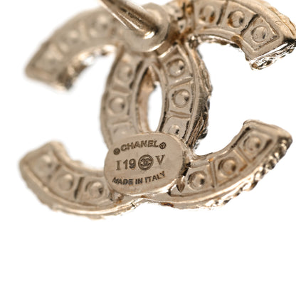 Chanel Metal Graduated Pearl Crystal CC Earrings Light Gold 4 of 5