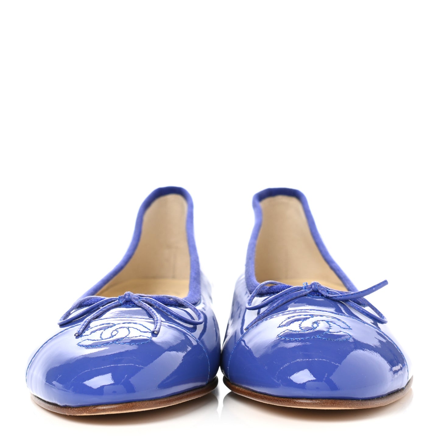 Patent Calfskin CC Cap Toe Ballerina Flats 39 Blue