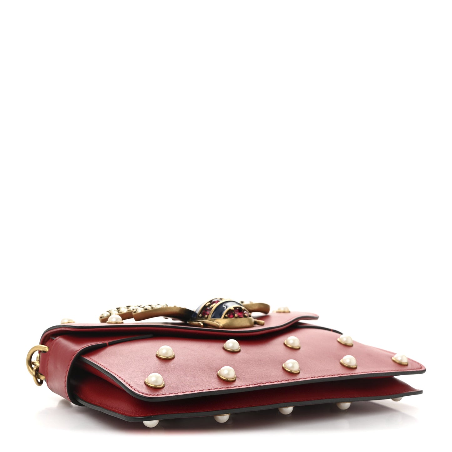 Nappa Pearl Studded Mini Queen Margaret Broadway Shoulder Bag Hibiscus Red