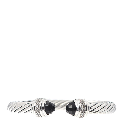 David Yurman Sterling Silver Diamond Black Onyx 7mm Cable Classics Bracelet 1 of 5