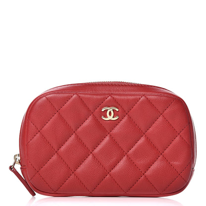 Chanel Caviar Quilted Small Curvy Pouch Cosmetic Case Dark Red 1 of 10