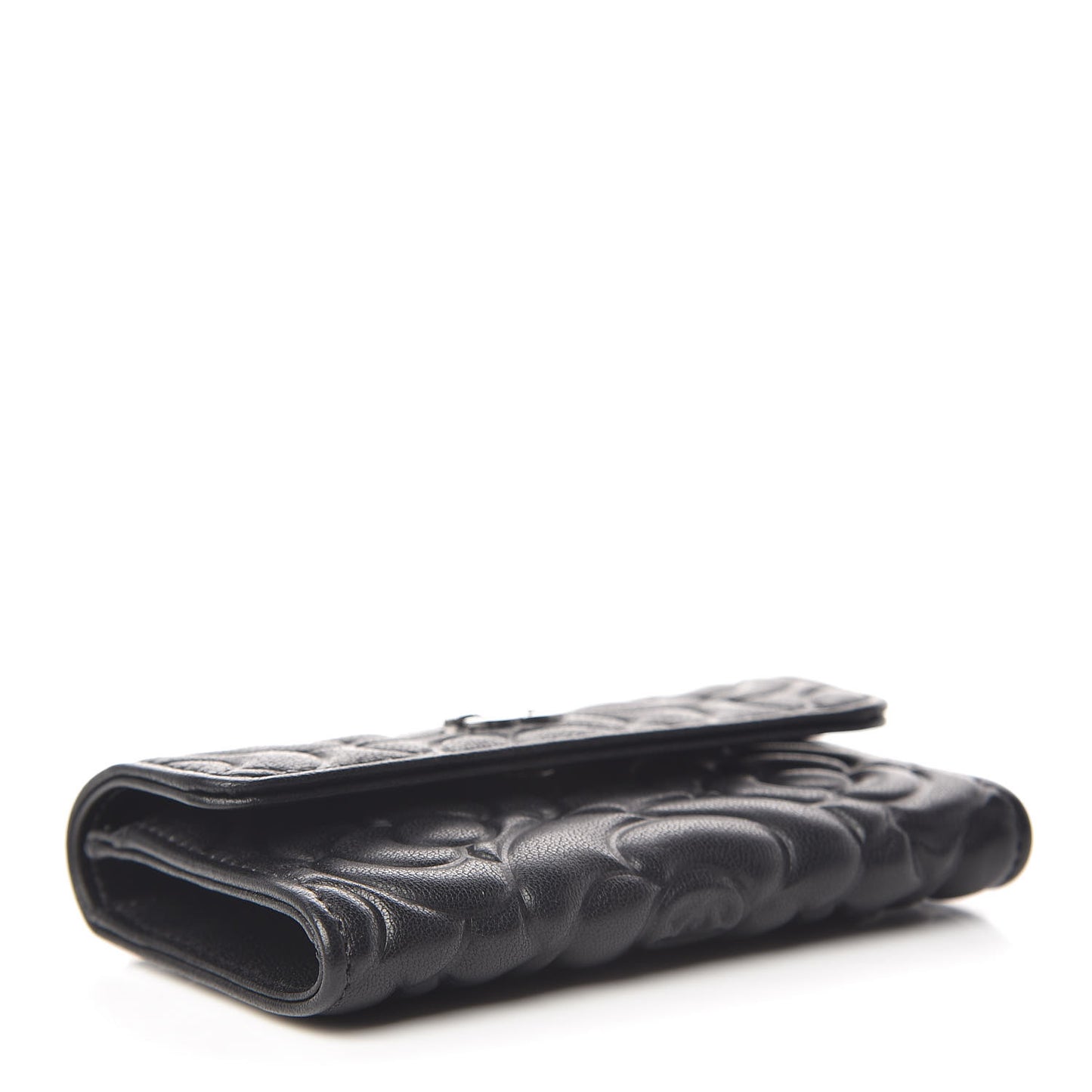 Goatskin Camellia Embossed Flap Card Holder Black