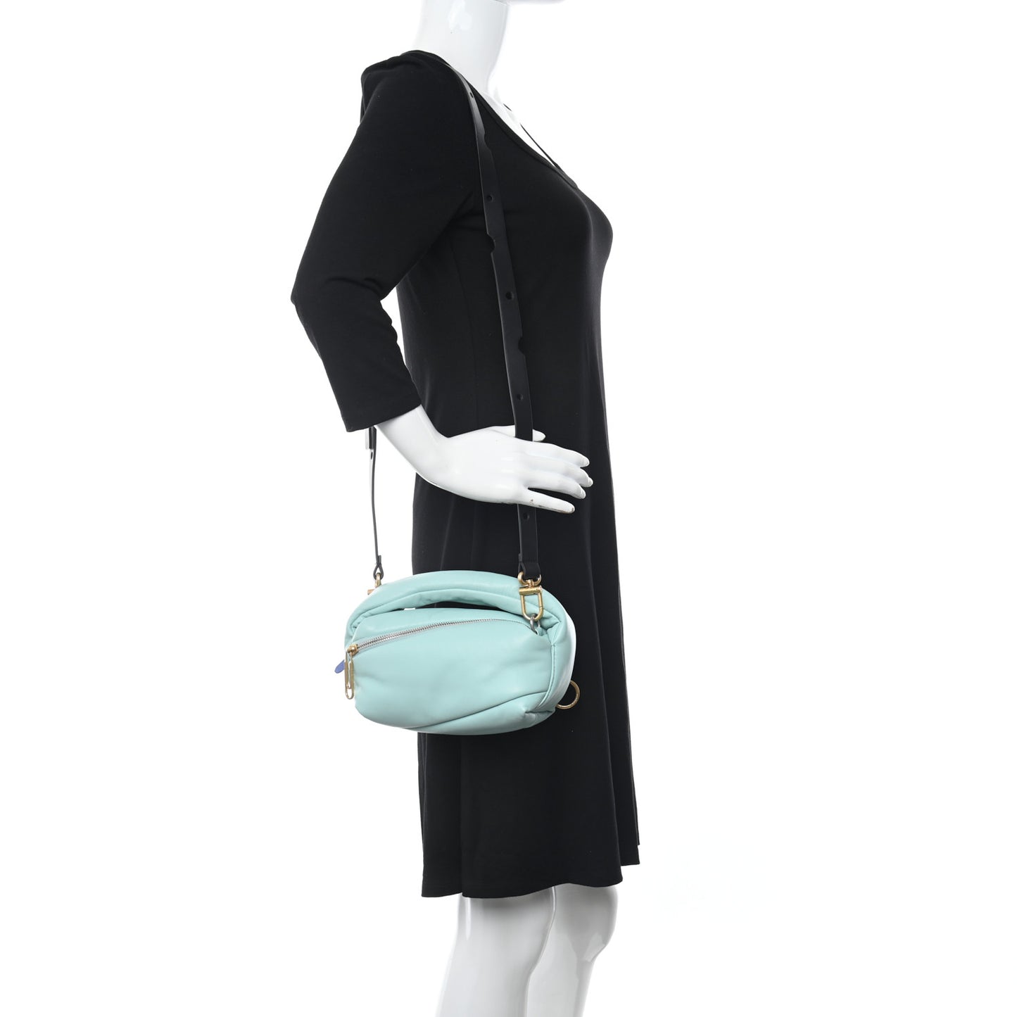 Calfskin Puffy Pump Pouch Crossbody Bag Light Blue