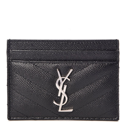 Saint Laurent Grain De Poudre Matelasse Chevron Monogram Credit Card Case Black 1 of 8