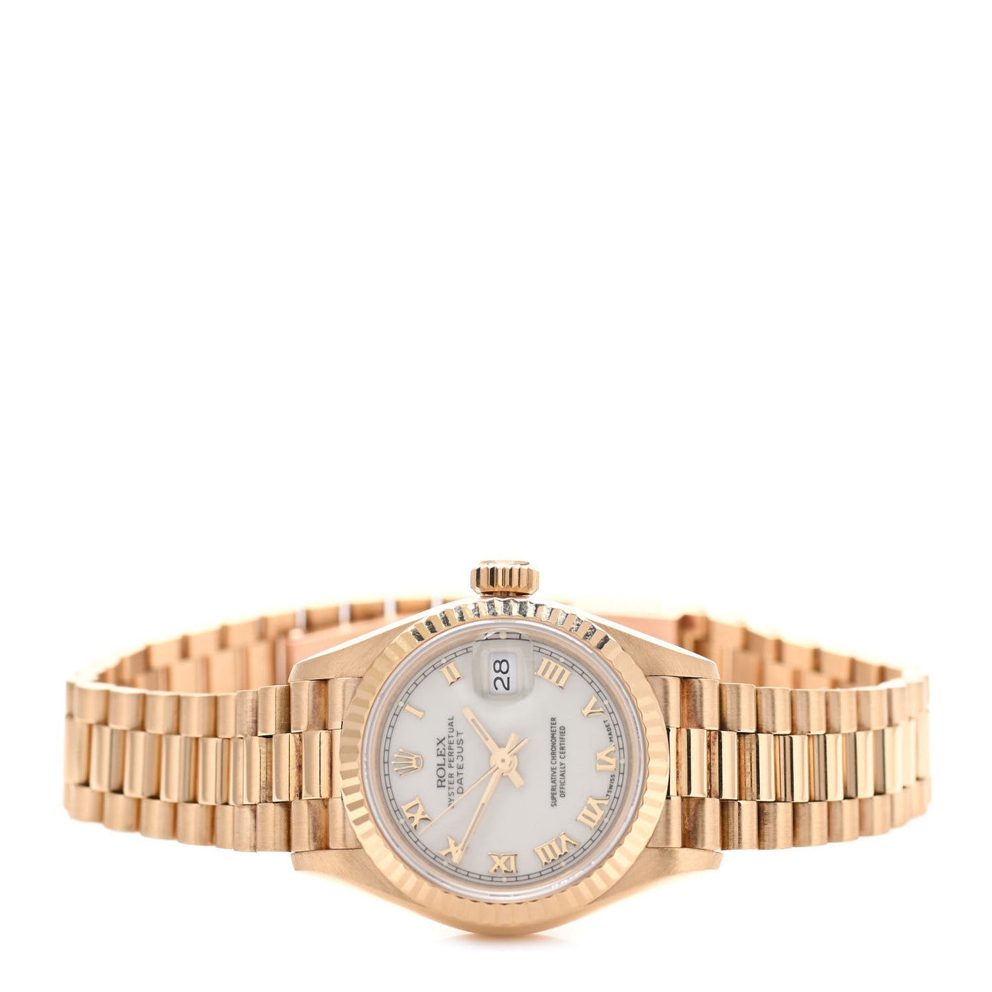 18K Yellow Gold 26mm Datejust President Watch White Roman 69178