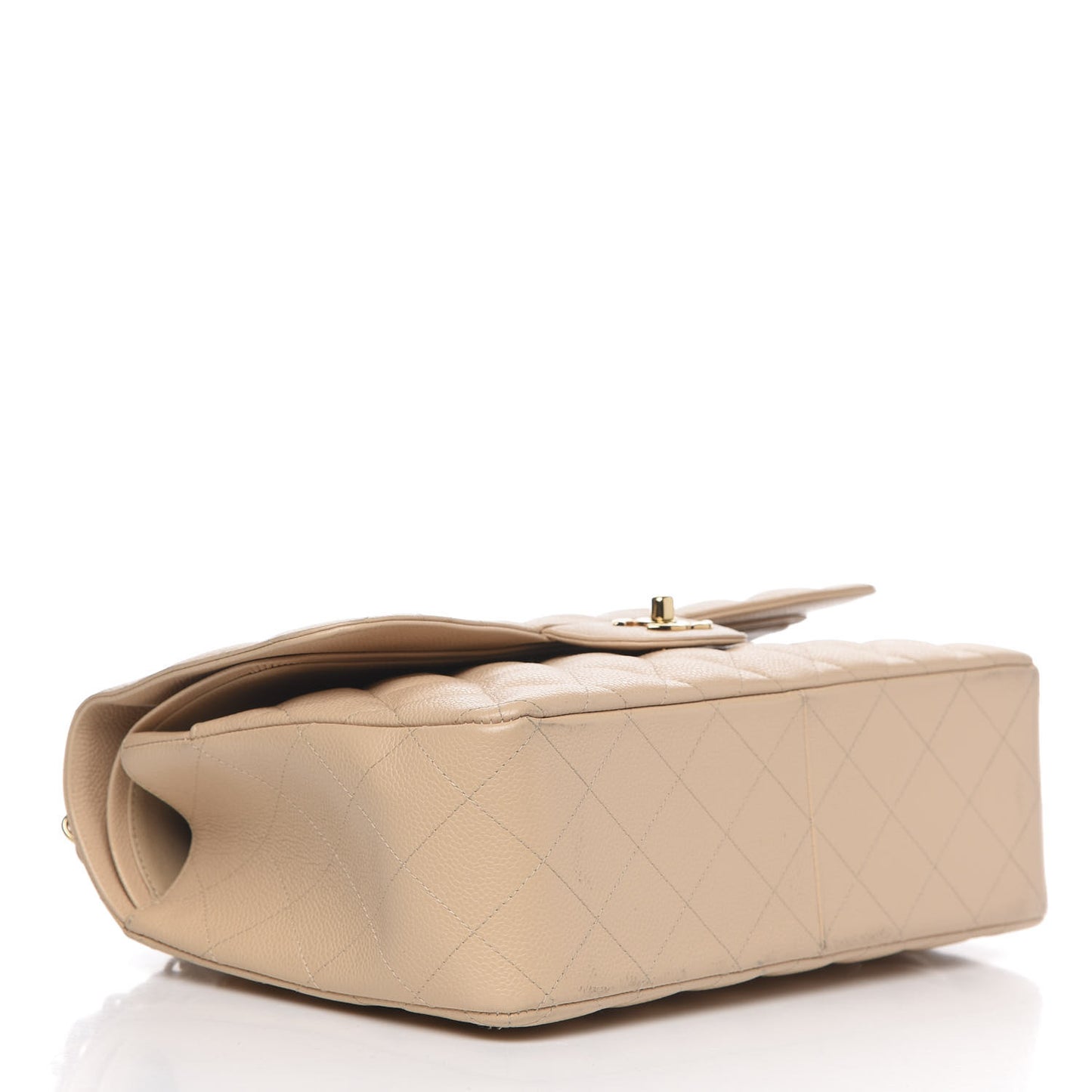 Caviar Quilted Jumbo Double Flap Beige Clair