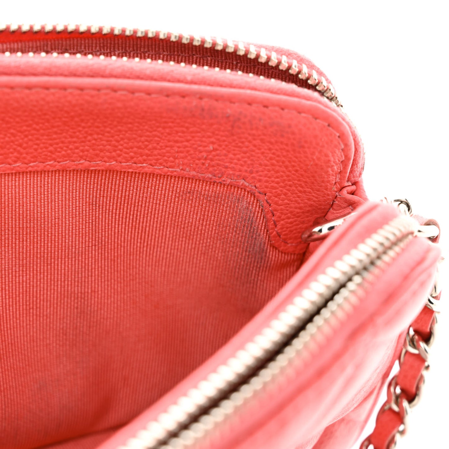 Caviar Quilted CC Box Clutch With Chain Coral