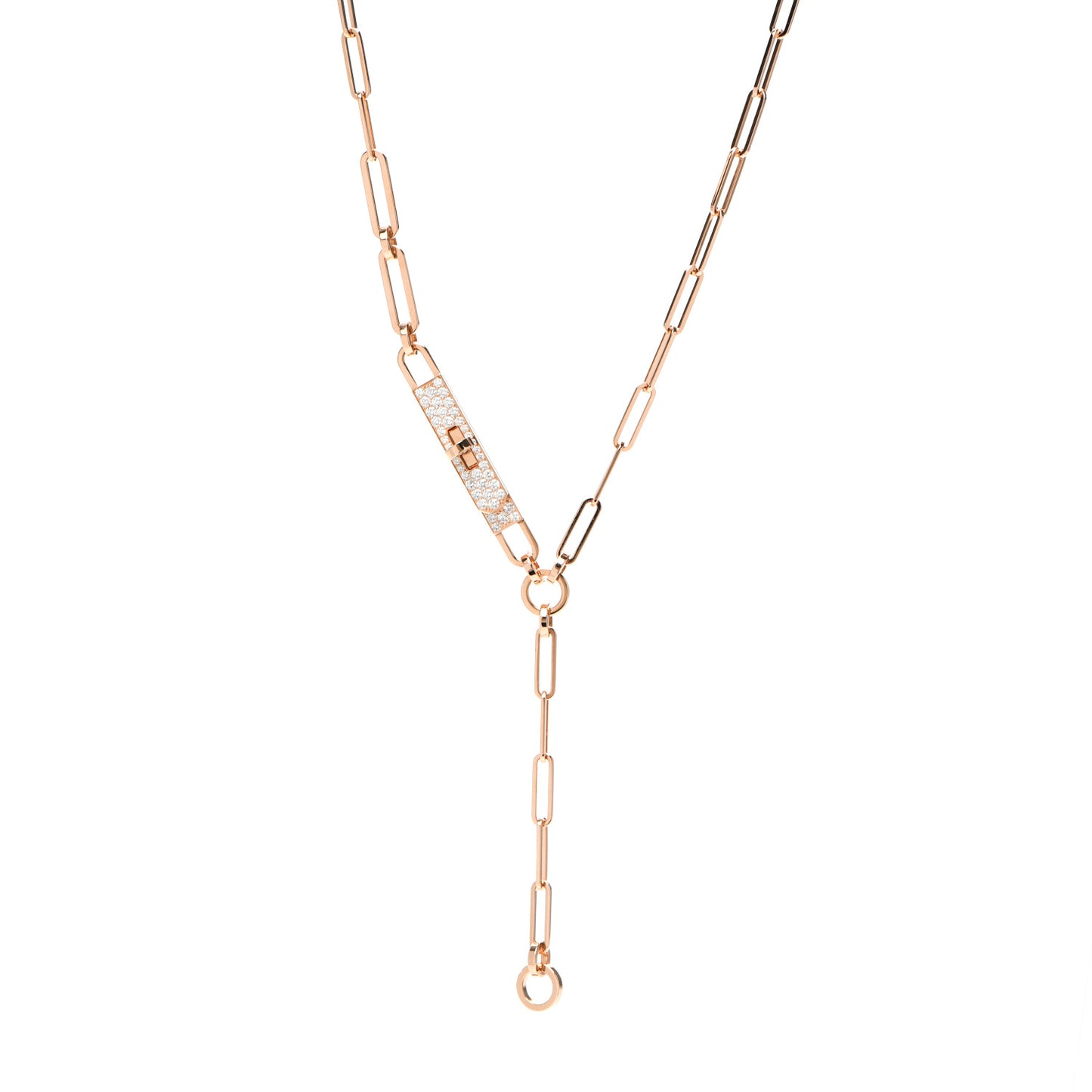 18K Rose Gold Diamond Pave PM Kelly Chaine Lariat Necklace SH