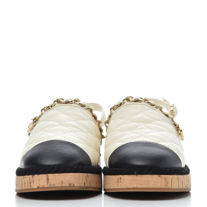Chanel Lambskin Calfskin Cap Toe Chain Mules Sandals 38 Ivory Black 2 of 25