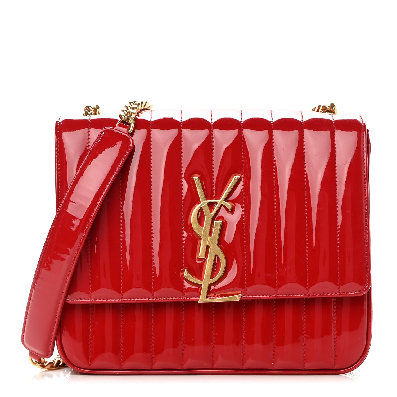 Saint Laurent Patent Matelasse Monogram Large Vicky Chain Bag Rouge Eros 1 of 17