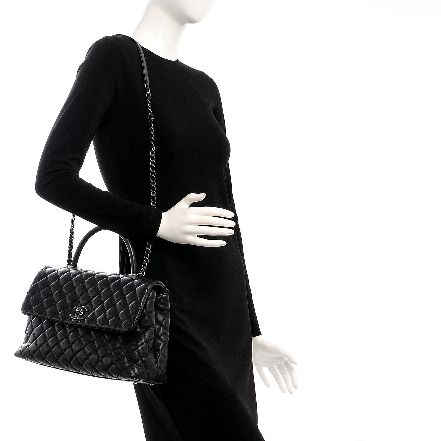 Chanel Caviar Quilted Medium Coco Handle Flap Black 2 of 7