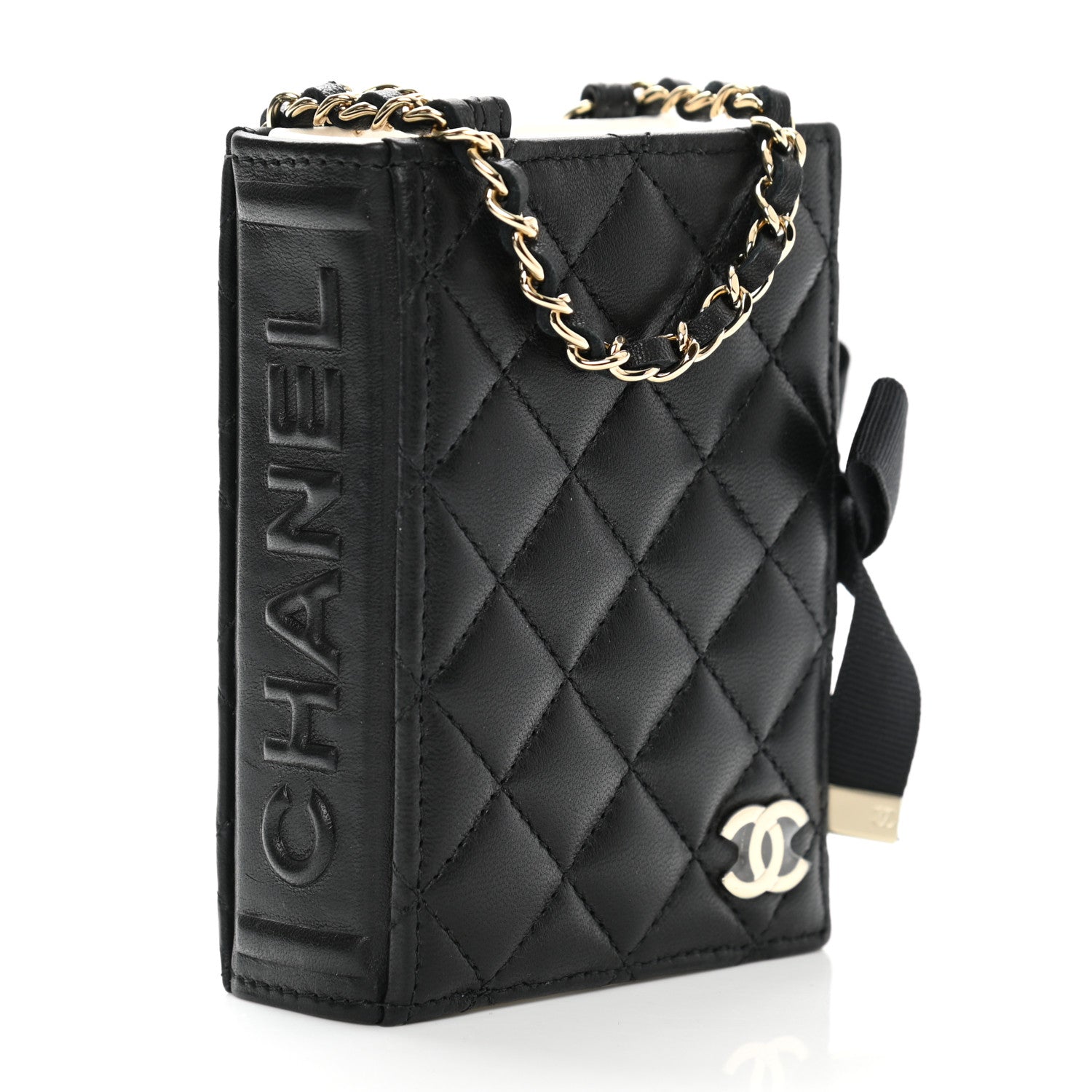 Chanel Lambskin Quilted Book Card Holder on Chain Black 9 of 10