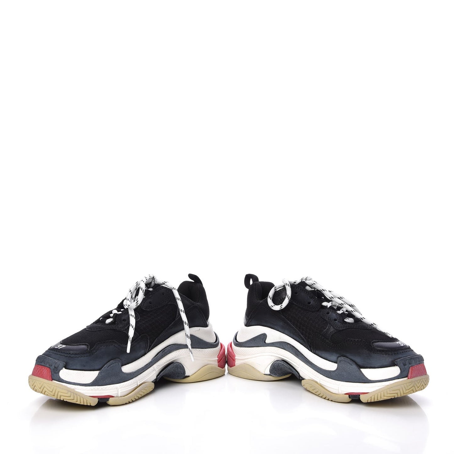 Fabric Mesh Washed Effect Womens Triple S Sneakers 37 Black Red