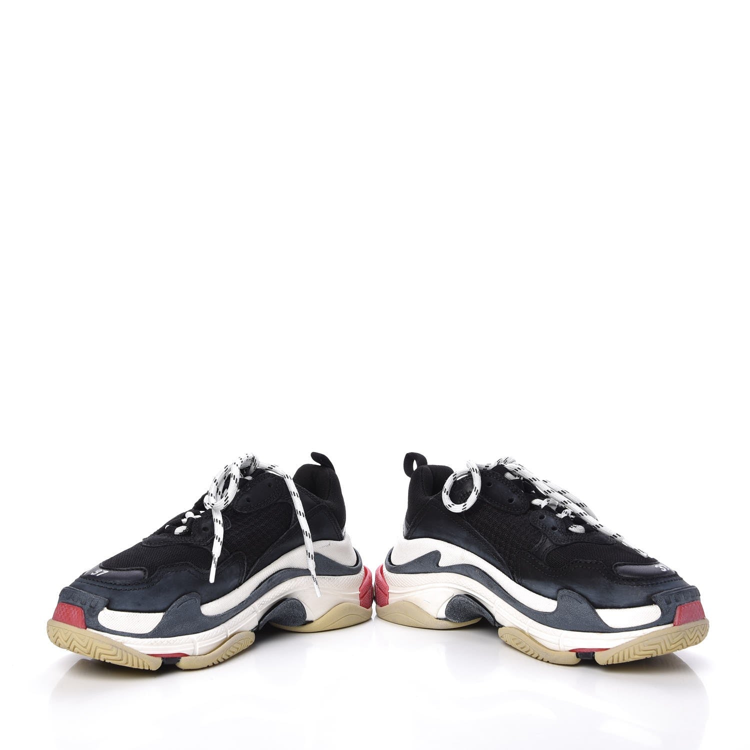 Balenciaga Fabric Mesh Washed Effect Womens Triple S Sneakers 37 Black Red 5 of 18